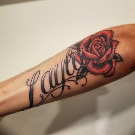 Cody Cook - Rose and Script Tattoo